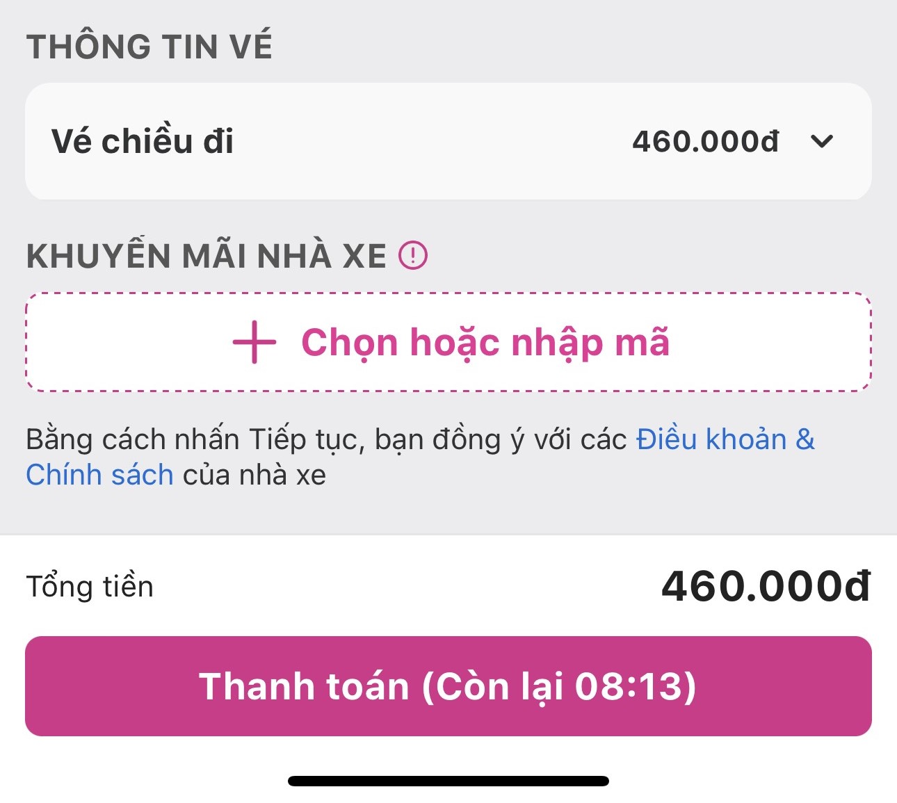Thanh toán vé và chọn xác nhận giao dịch