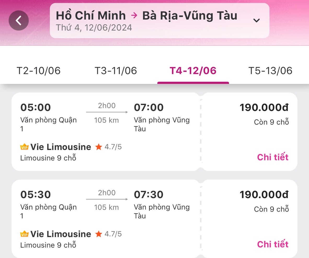 Chọn nhà xe Vie Limo