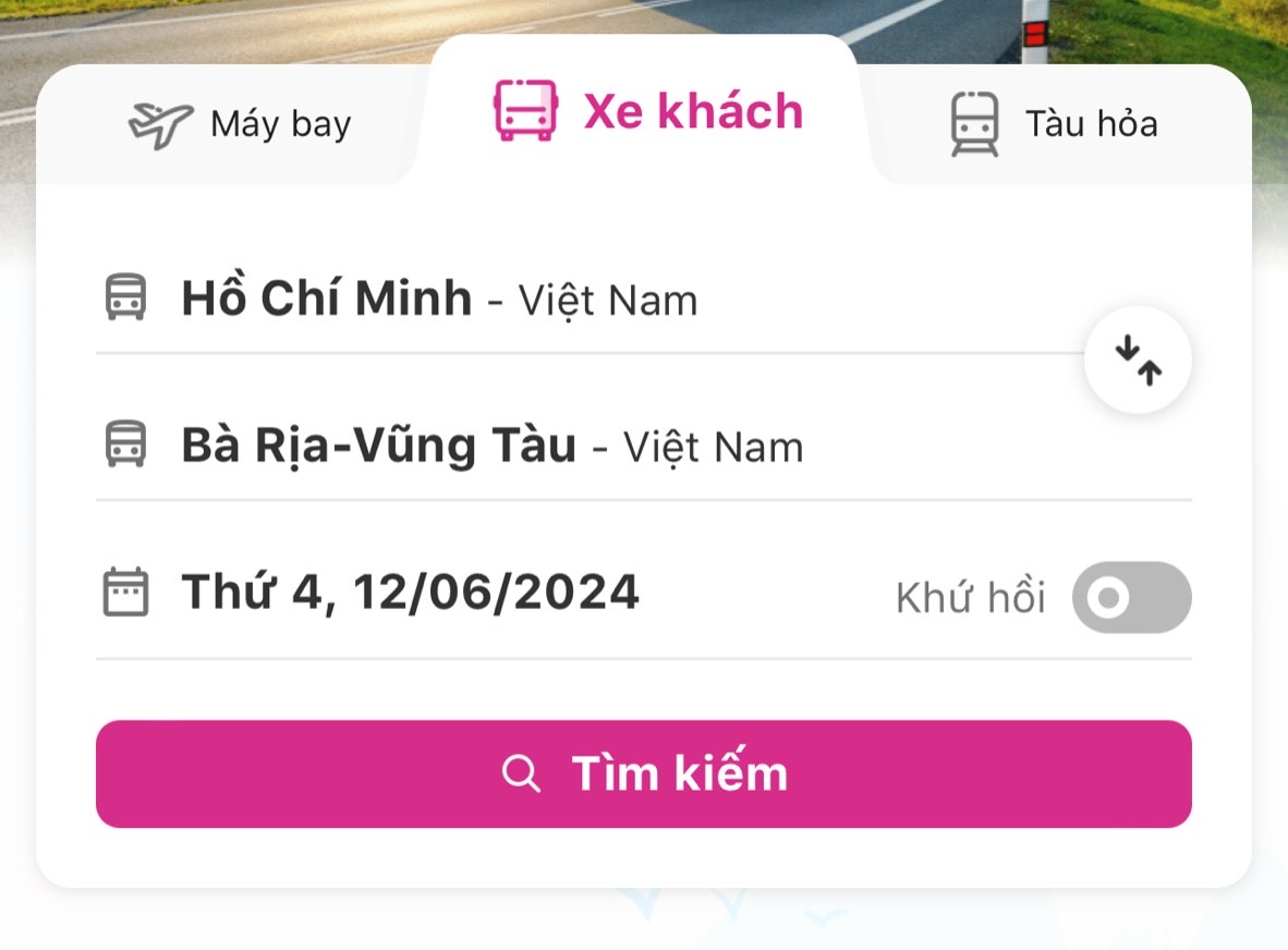 Nhập thông tin tìm kiếm chuyến xe