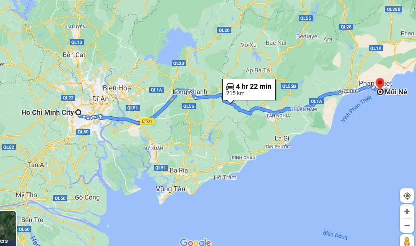 Từ Sài Gòn đi Mũi Né bao nhiêu km